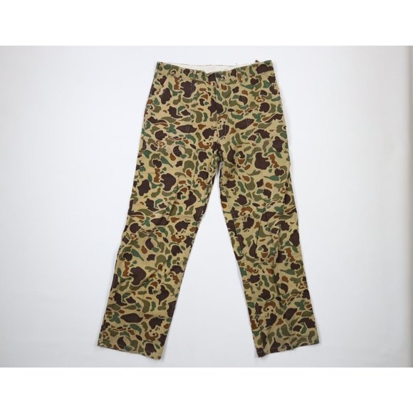 Vintage 60s Mens 34x30 Distressed Bootcut Frogskin Camouflage Hunting Pants USA